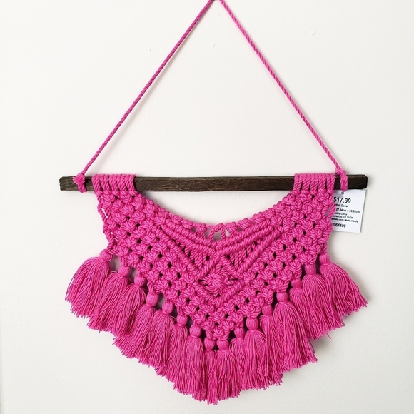Pink Macrame Fringe Tassel Wall Decor - Picture 3 of 5
